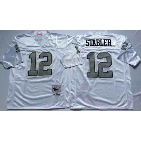 Mitchell And Ness Raiders #12 Ken Stabler White Throwback Stitched NFL Jersey
